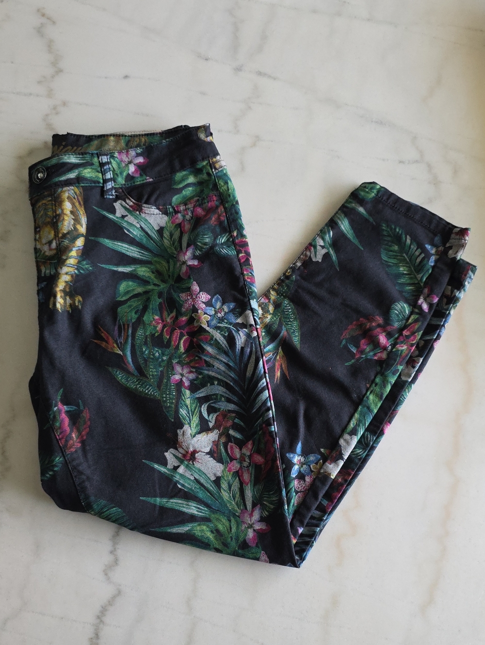 Desigual Black Tropical Floral Skinny Jeans